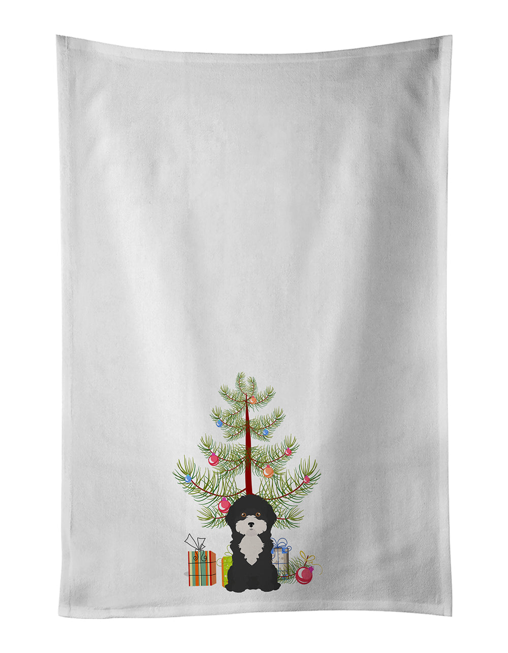 Black and White Cyprus Poodle Christmas Tree Kitchen Towel Set of 2 White Dish Towels Decorative Bathroom Hand towel for Hand, Face, Hair, Yoga, Tea, Dishcloth, 19 X 28", White
