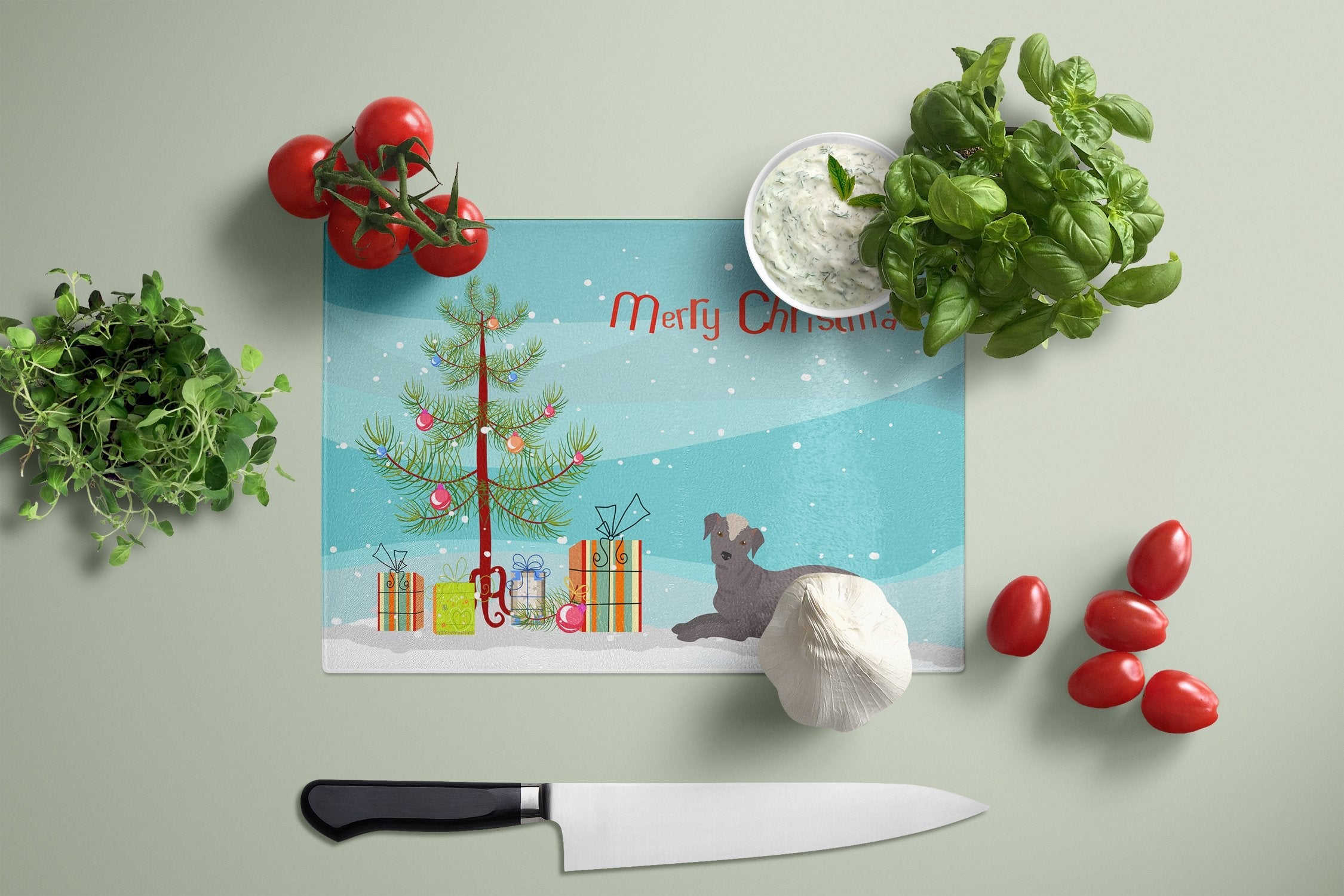 Ecuadorian Hairless Dog Christmas Tree Cutting Board Tempered Glass Kitchen Cutting Surface, Heat Resistant Chopping, Non-Slip Feet, Food Prep & Serving