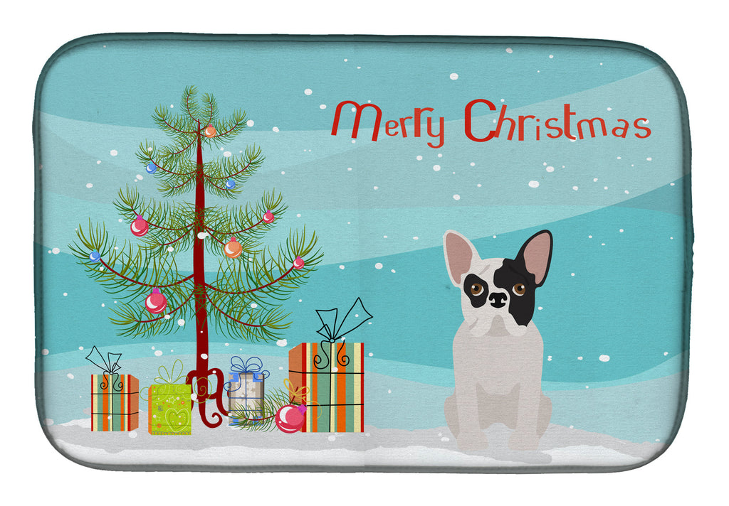 Black and White French Bulldog Christmas Tree Dish Drying Mat Absorbent Dish Drying Mat Pad for Kitchen Counter Dish Drainer Mat for Countertop, 14 x 21", Multicolor