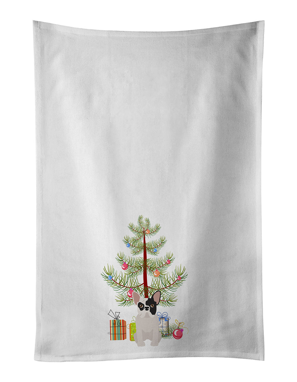 Black and White French Bulldog Christmas Tree Kitchen Towel Set of 2 White Dish Towels Decorative Bathroom Hand towel for Hand, Face, Hair, Yoga, Tea, Dishcloth, 19 X 28", White