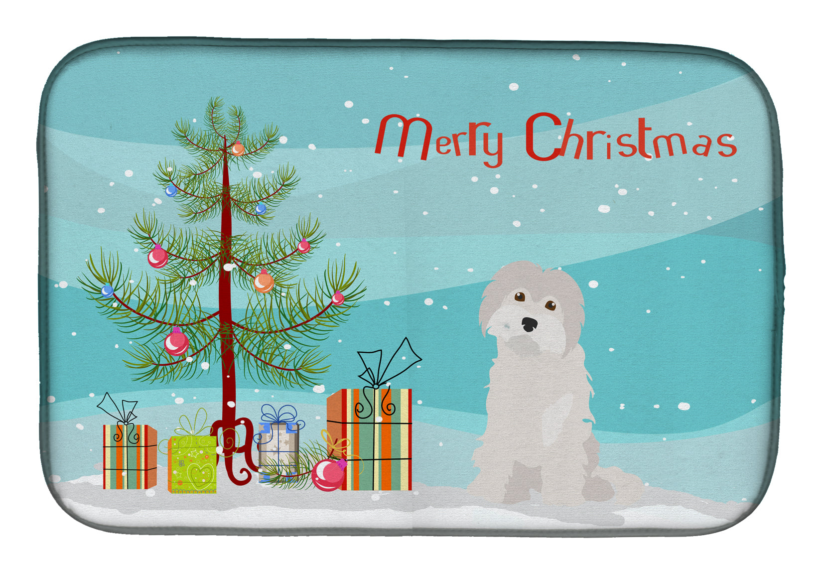 Maltese #2 Christmas Tree Dish Drying Mat Absorbent Dish Drying Mat Pad for Kitchen Counter Dish Drainer Mat for Countertop, 14 x 21", Multicolor
