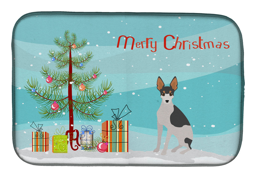 Miniature Fox Terrier #2 Christmas Tree Dish Drying Mat Absorbent Dish Drying Mat Pad for Kitchen Counter Dish Drainer Mat for Countertop, 14 x 21", Multicolor