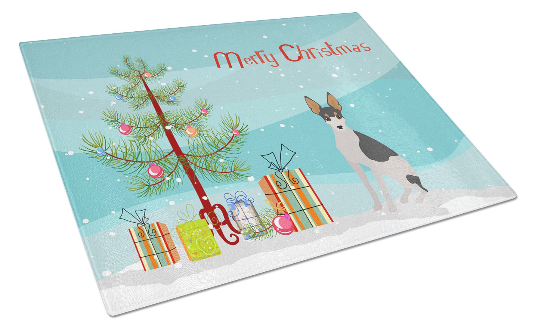 Miniature Fox Terrier #2 Christmas Tree Cutting Board Tempered Glass Kitchen Cutting Surface, Heat Resistant Chopping, Non-Slip Feet, Food Prep & Serving
