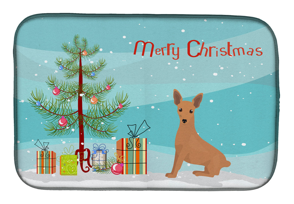 Miniature Pinscher Christmas Tree Dish Drying Mat Absorbent Dish Drying Mat Pad for Kitchen Counter Dish Drainer Mat for Countertop, 14 x 21", Multicolor
