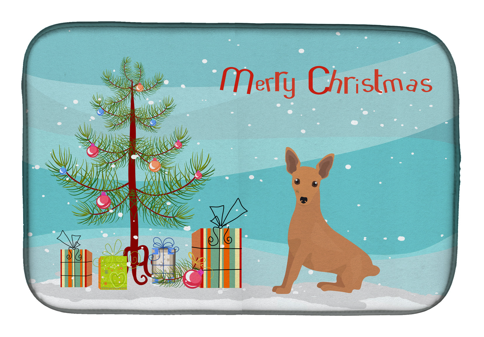 Miniature Pinscher Christmas Tree Dish Drying Mat Absorbent Dish Drying Mat Pad for Kitchen Counter Dish Drainer Mat for Countertop, 14 x 21", Multicolor