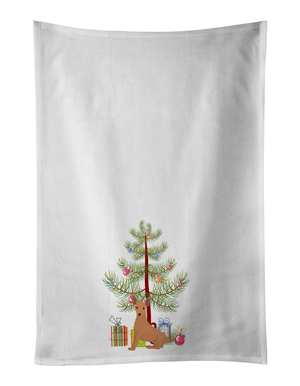 Miniature Pinscher Christmas Tree Kitchen Towel Set of 2 White Dish Towels Decorative Bathroom Hand towel for Hand, Face, Hair, Yoga, Tea, Dishcloth, 19 X 28", White