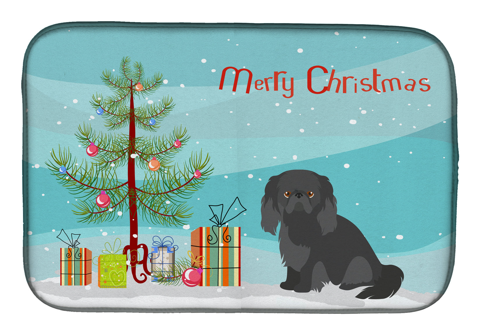 Pekingese Christmas Tree Dish Drying Mat Absorbent Dish Drying Mat Pad for Kitchen Counter Dish Drainer Mat for Countertop, 14 x 21", Multicolor