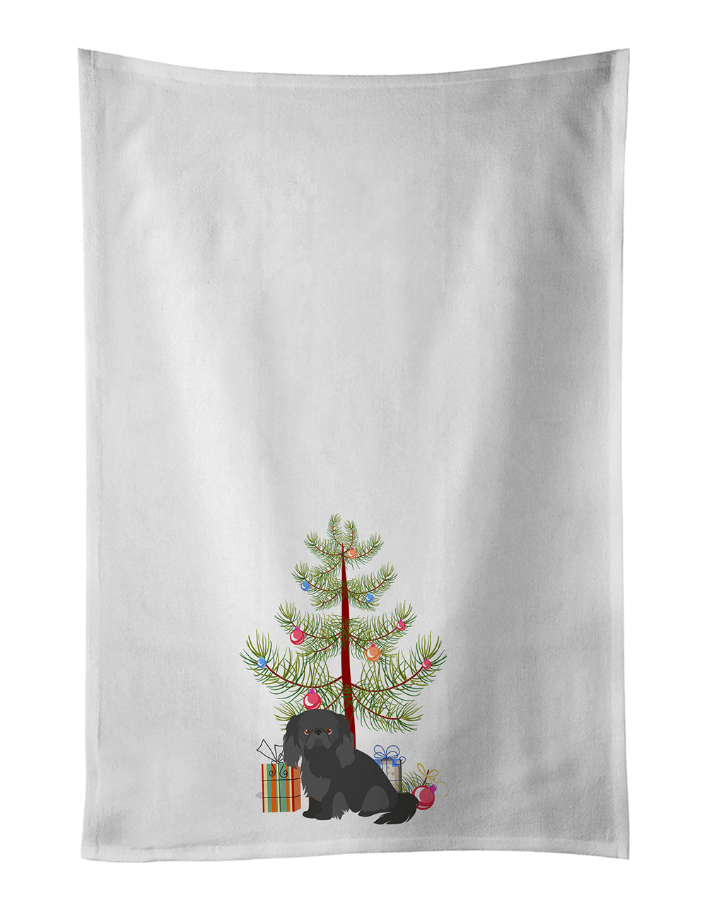 Pekingese Christmas Tree Kitchen Towel Set of 2 White Dish Towels Decorative Bathroom Hand towel for Hand, Face, Hair, Yoga, Tea, Dishcloth, 19 X 28", White