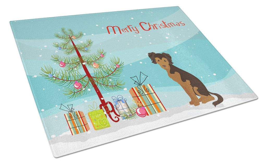 Persian Chihuahua Christmas Tree Cutting Board Tempered Glass Kitchen Cutting Surface, Heat Resistant Chopping, Non-Slip Feet, Food Prep & Serving