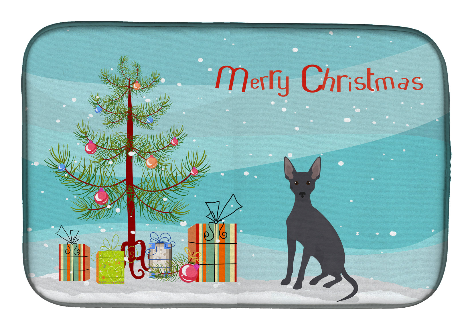 Peruvian Hairless Dog Christmas Tree Dish Drying Mat Absorbent Dish Drying Mat Pad for Kitchen Counter Dish Drainer Mat for Countertop, 14 x 21", Multicolor