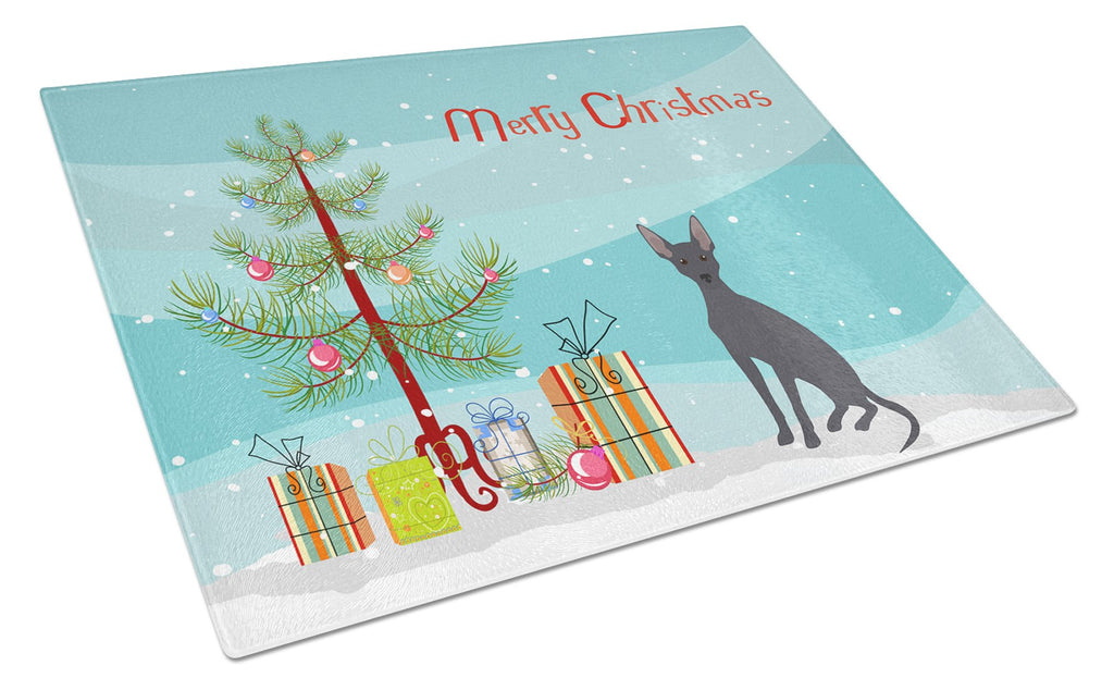 Peruvian Hairless Dog Christmas Tree Cutting Board Tempered Glass Kitchen Cutting Surface, Heat Resistant Chopping, Non-Slip Feet, Food Prep & Serving