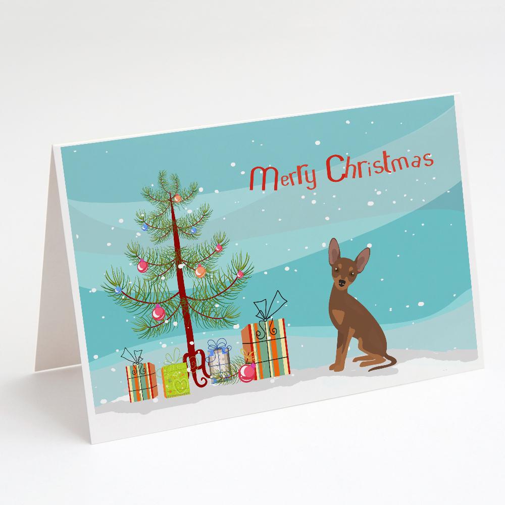 Brown Prague Ratter Christmas Tree Greeting Cards Pack of 8 Blank Cards with Envelopes Whimsical A7 Size 5x7