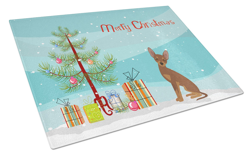 Brown Prague Ratter Christmas Tree Cutting Board Tempered Glass Kitchen Cutting Surface, Heat Resistant Chopping, Non-Slip Feet, Food Prep & Serving