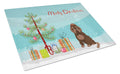Brown Russian Tsvetnaya Bolonka Lap Dog Christmas Tree Cutting Board Tempered Glass Kitchen Cutting Surface, Heat Resistant Chopping, Non-Slip Feet, Food Prep & Serving