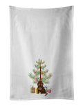 Brown Russian Tsvetnaya Bolonka Lap Dog Christmas Tree Kitchen Towel Set of 2 White Dish Towels Decorative Bathroom Hand towel for Hand, Face, Hair, Yoga, Tea, Dishcloth, 19 X 28", White