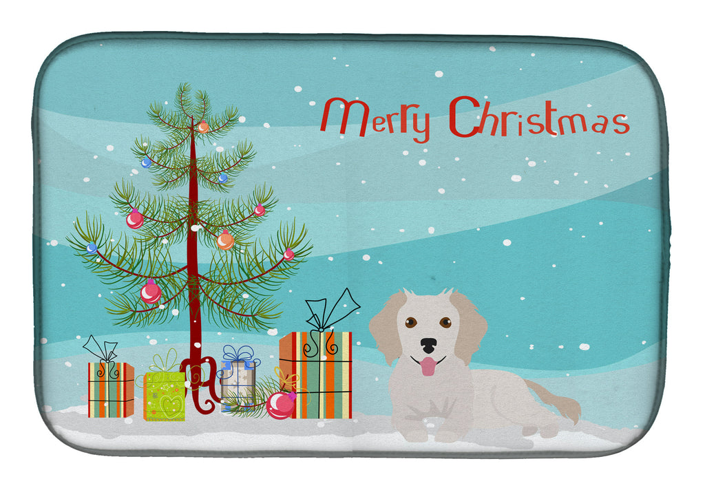 Small Greek Domestic Dog Kokoni #2 Christmas Tree Dish Drying Mat Absorbent Dish Drying Mat Pad for Kitchen Counter Dish Drainer Mat for Countertop, 14 x 21", Multicolor