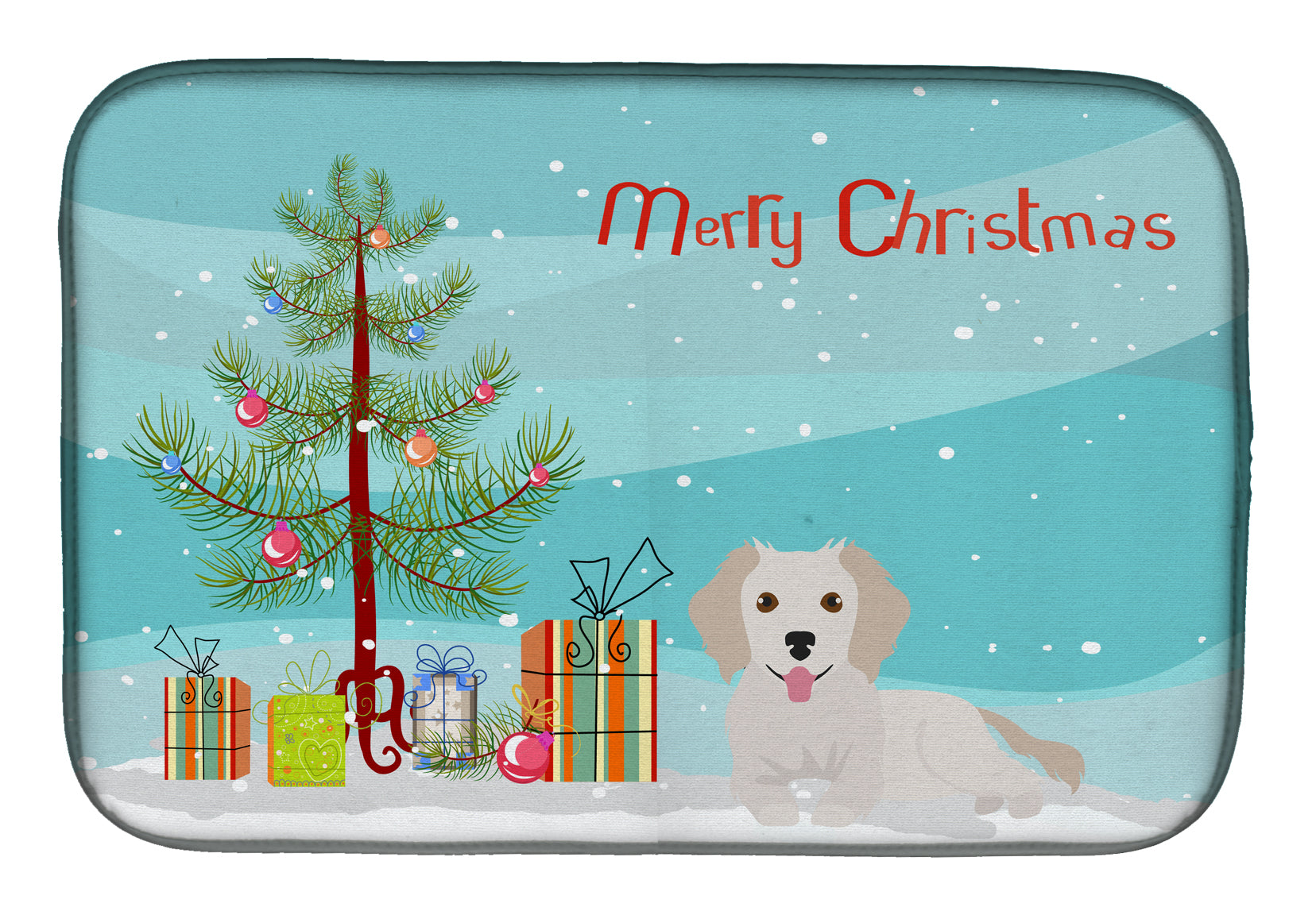 Small Greek Domestic Dog Kokoni #2 Christmas Tree Dish Drying Mat Absorbent Dish Drying Mat Pad for Kitchen Counter Dish Drainer Mat for Countertop, 14 x 21", Multicolor
