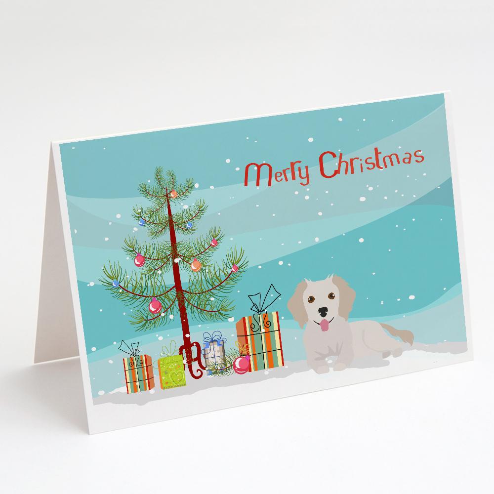 Small Greek Domestic Dog Kokoni #2 Christmas Tree Greeting Cards Pack of 8 Blank Cards with Envelopes Whimsical A7 Size 5x7