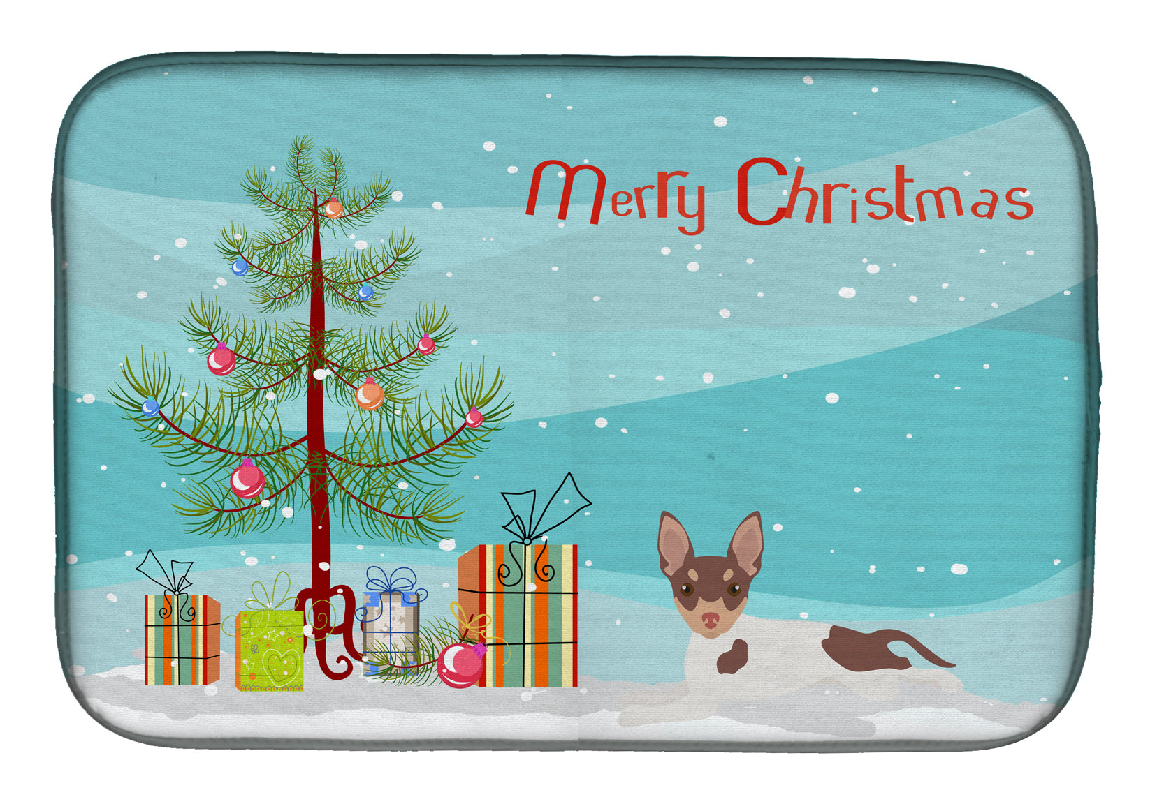 Toy Fox Terrier Christmas Tree Dish Drying Mat Absorbent Dish Drying Mat Pad for Kitchen Counter Dish Drainer Mat for Countertop, 14 x 21", Multicolor