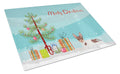Toy Fox Terrier Christmas Tree Cutting Board Tempered Glass Kitchen Cutting Surface, Heat Resistant Chopping, Non-Slip Feet, Food Prep & Serving