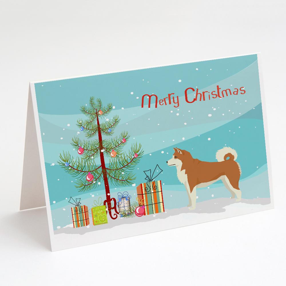 Akita Christmas Tree Greeting Cards Pack of 8 Blank Cards with Envelopes Whimsical A7 Size 5x7