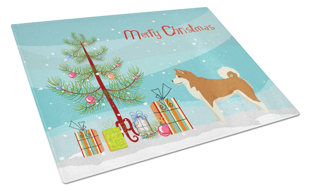 Akita Christmas Tree Cutting Board Tempered Glass Kitchen Cutting Surface, Heat Resistant Chopping, Non-Slip Feet, Food Prep & Serving