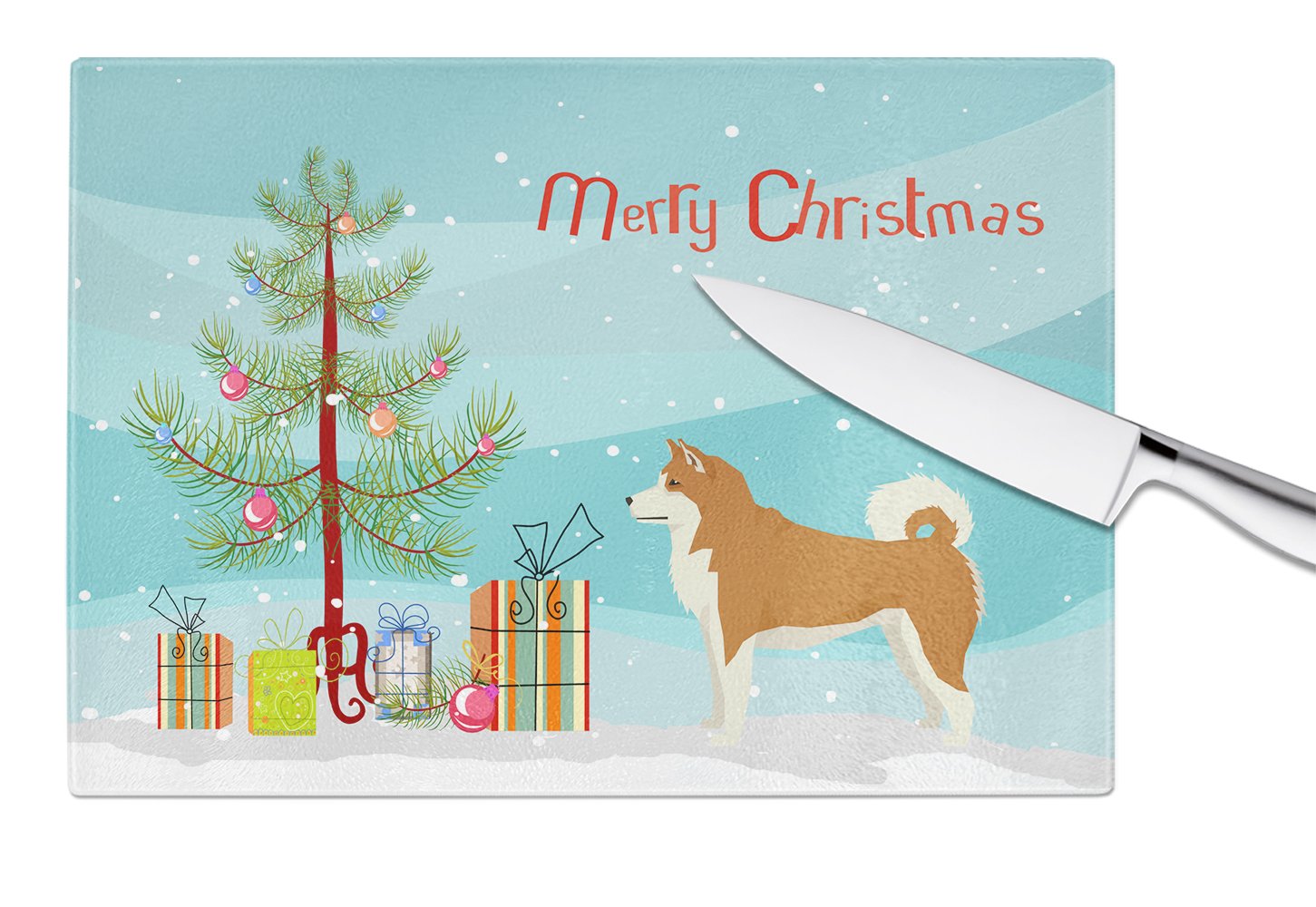 Akita Christmas Tree Cutting Board Tempered Glass Kitchen Cutting Surface, Heat Resistant Chopping, Non-Slip Feet, Food Prep & Serving