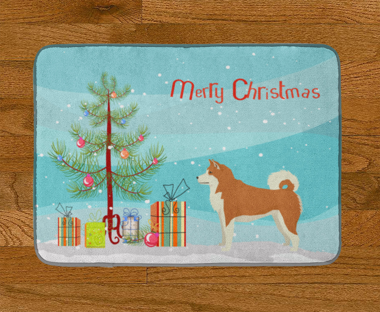 Akita Christmas Tree Memory Foam Kitchen Mat Machine Washable Anti-Fatigue Cushion Comfort Bath or Kitchen Rug