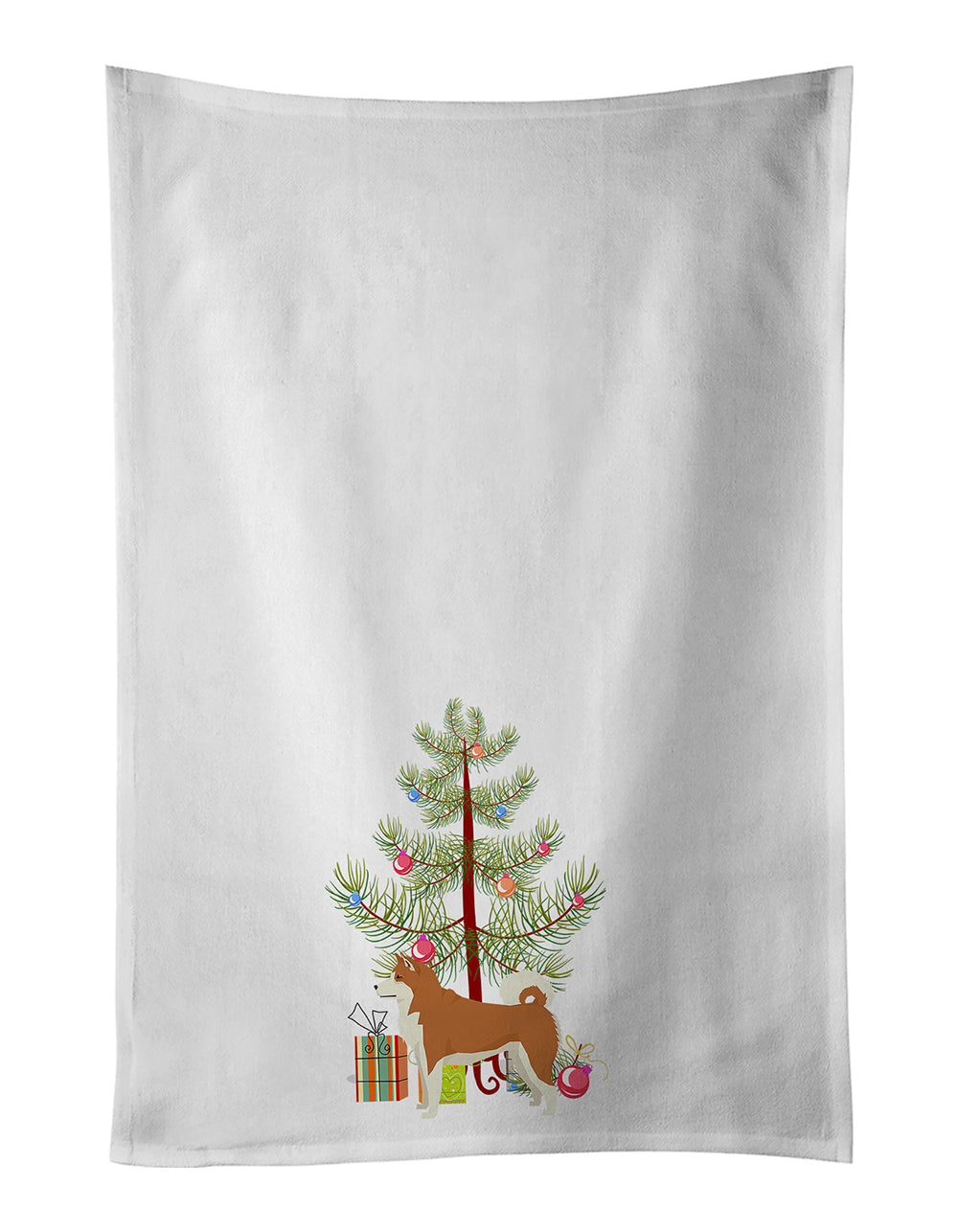 Akita Christmas Tree Kitchen Towel Set of 2 White Dish Towels Decorative Bathroom Hand towel for Hand, Face, Hair, Yoga, Tea, Dishcloth, 19 X 28", White