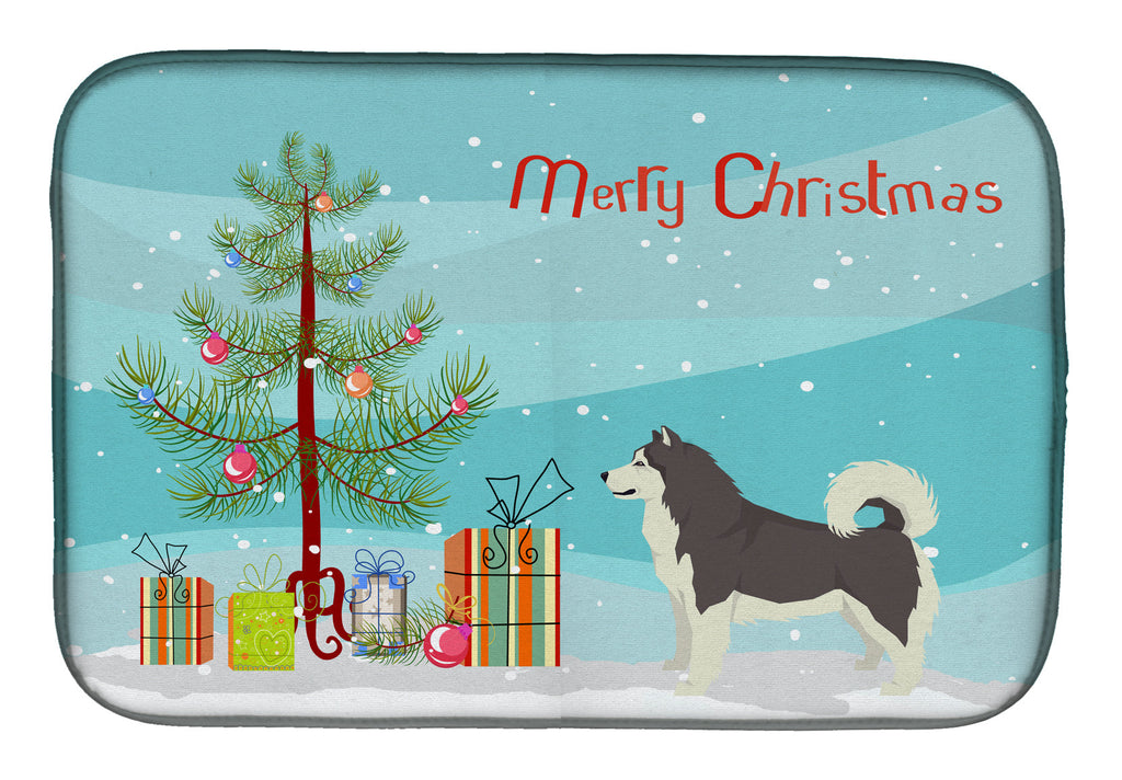 Alaskan Malamute Christmas Tree Dish Drying Mat Absorbent Dish Drying Mat Pad for Kitchen Counter Dish Drainer Mat for Countertop, 14 x 21", Multicolor