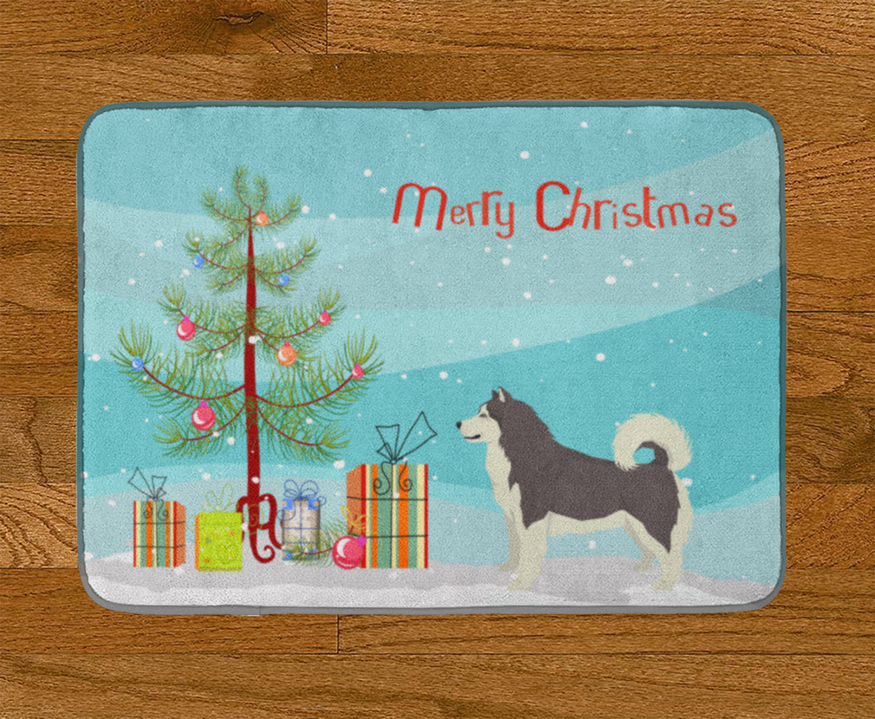 Alaskan Malamute Christmas Tree Memory Foam Kitchen Mat Machine Washable Anti-Fatigue Cushion Comfort Bath or Kitchen Rug