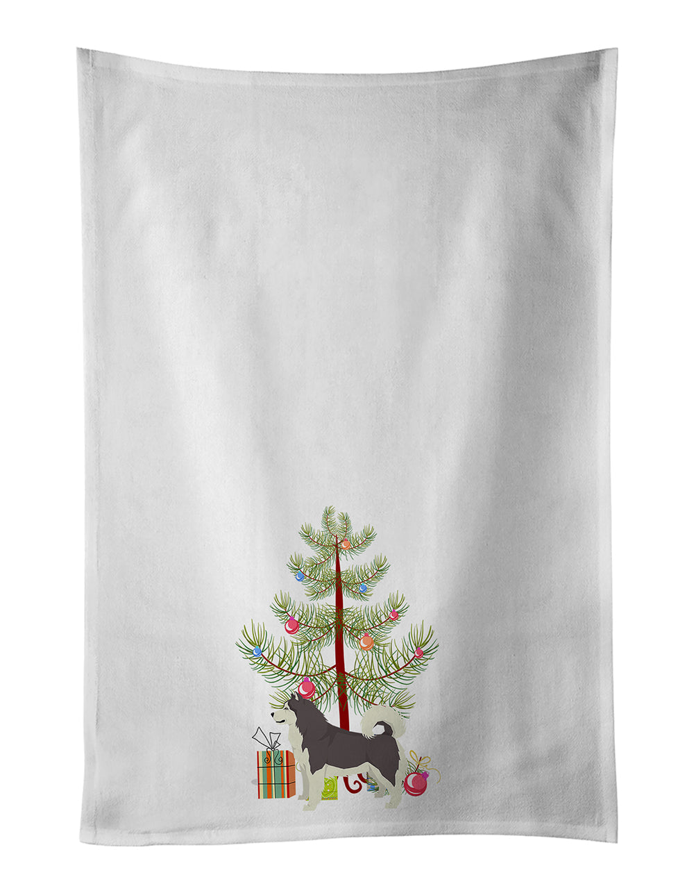 Alaskan Malamute Christmas Tree Kitchen Towel Set of 2 White Dish Towels Decorative Bathroom Hand towel for Hand, Face, Hair, Yoga, Tea, Dishcloth, 19 X 28", White
