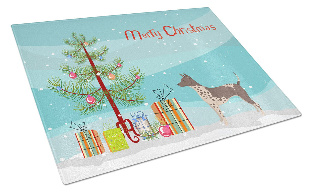 American Hairless Terrier Christmas Tree Cutting Board Tempered Glass Kitchen Cutting Surface, Heat Resistant Chopping, Non-Slip Feet, Food Prep & Serving