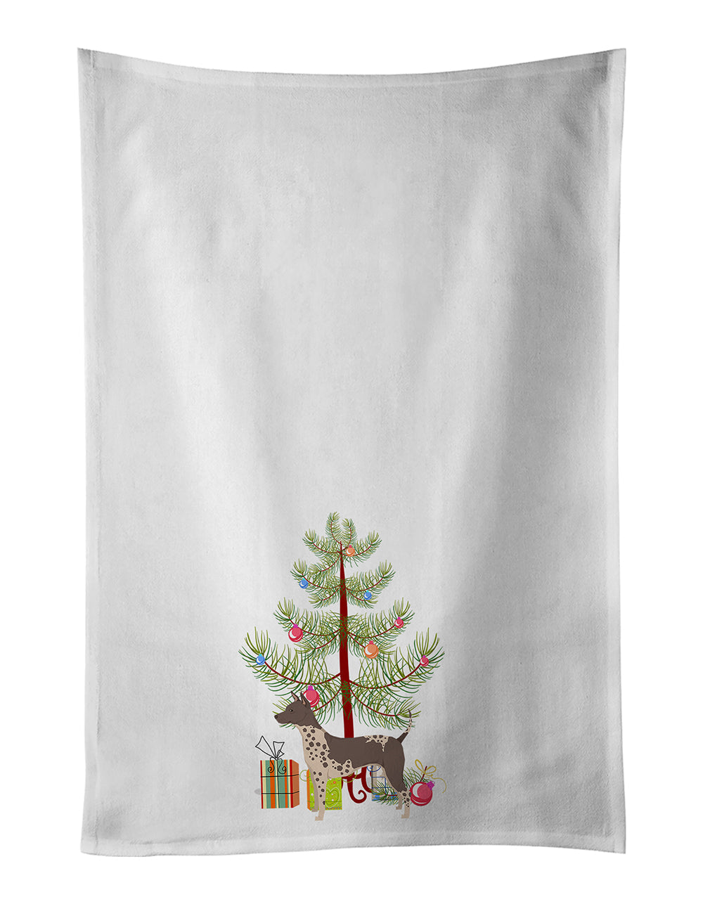 American Hairless Terrier Christmas Tree Kitchen Towel Set of 2 White Dish Towels Decorative Bathroom Hand towel for Hand, Face, Hair, Yoga, Tea, Dishcloth, 19 X 28", White