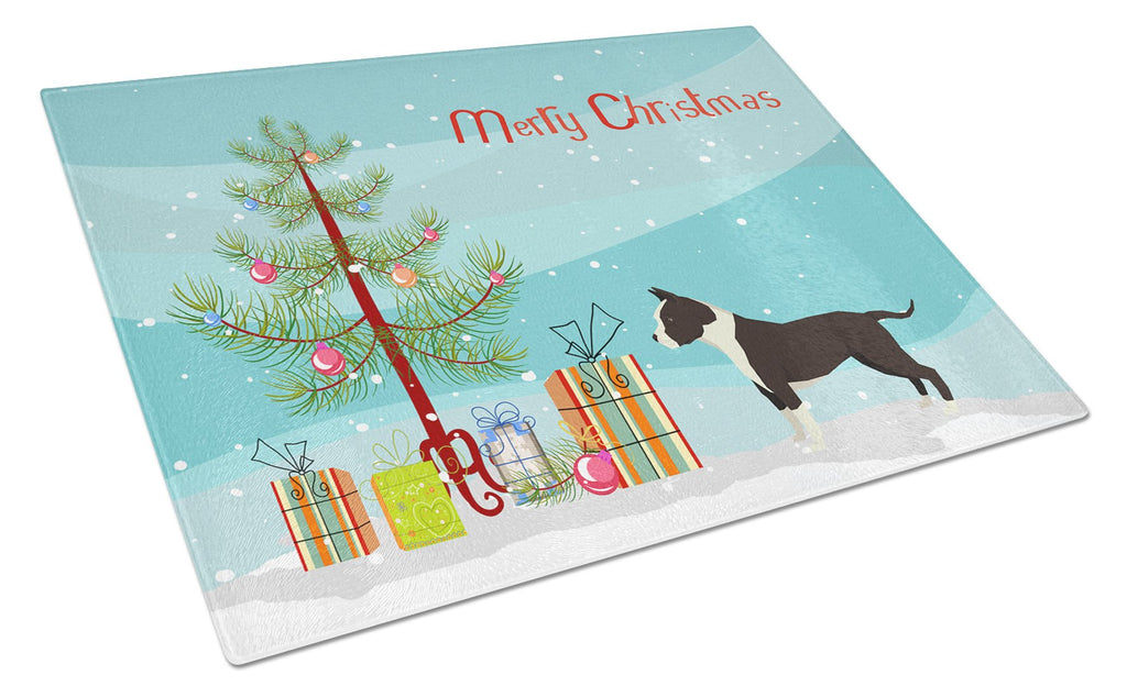 American Staffordshire Terrier Christmas Tree Cutting Board Tempered Glass Kitchen Cutting Surface, Heat Resistant Chopping, Non-Slip Feet, Food Prep & Serving