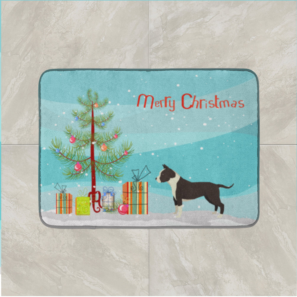 American Staffordshire Terrier Christmas Tree Memory Foam Kitchen Mat Machine Washable Anti-Fatigue Cushion Comfort Bath or Kitchen Rug