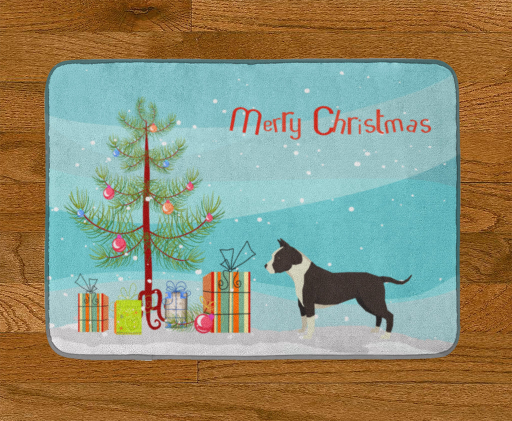 American Staffordshire Terrier Christmas Tree Memory Foam Kitchen Mat Machine Washable Anti-Fatigue Cushion Comfort Bath or Kitchen Rug