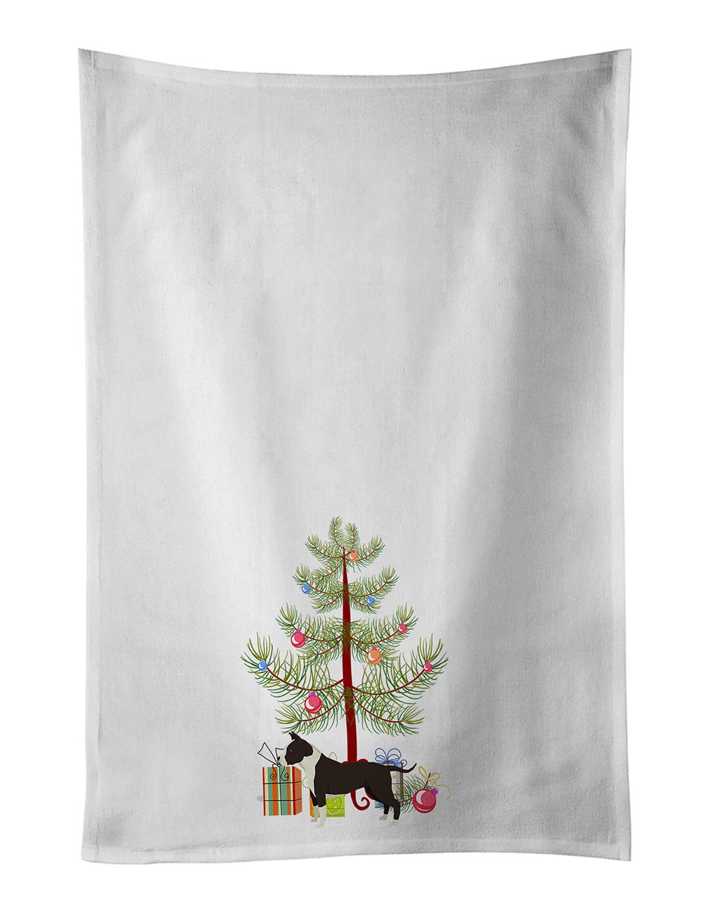 American Staffordshire Terrier Christmas Tree Kitchen Towel Set of 2 White Dish Towels Decorative Bathroom Hand towel for Hand, Face, Hair, Yoga, Tea, Dishcloth, 19 X 28", White
