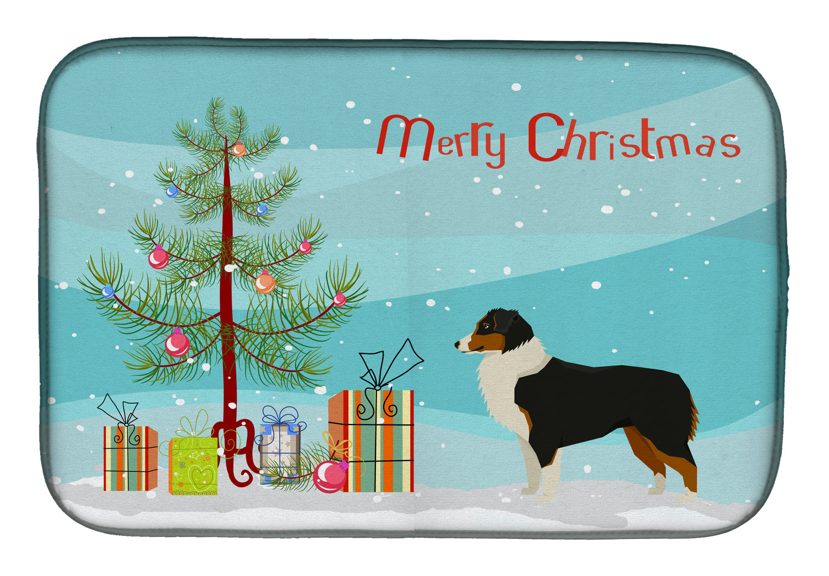 Australian Shepherd Christmas Tree Dish Drying Mat Absorbent Dish Drying Mat Pad for Kitchen Counter Dish Drainer Mat for Countertop, 14 x 21", Multicolor