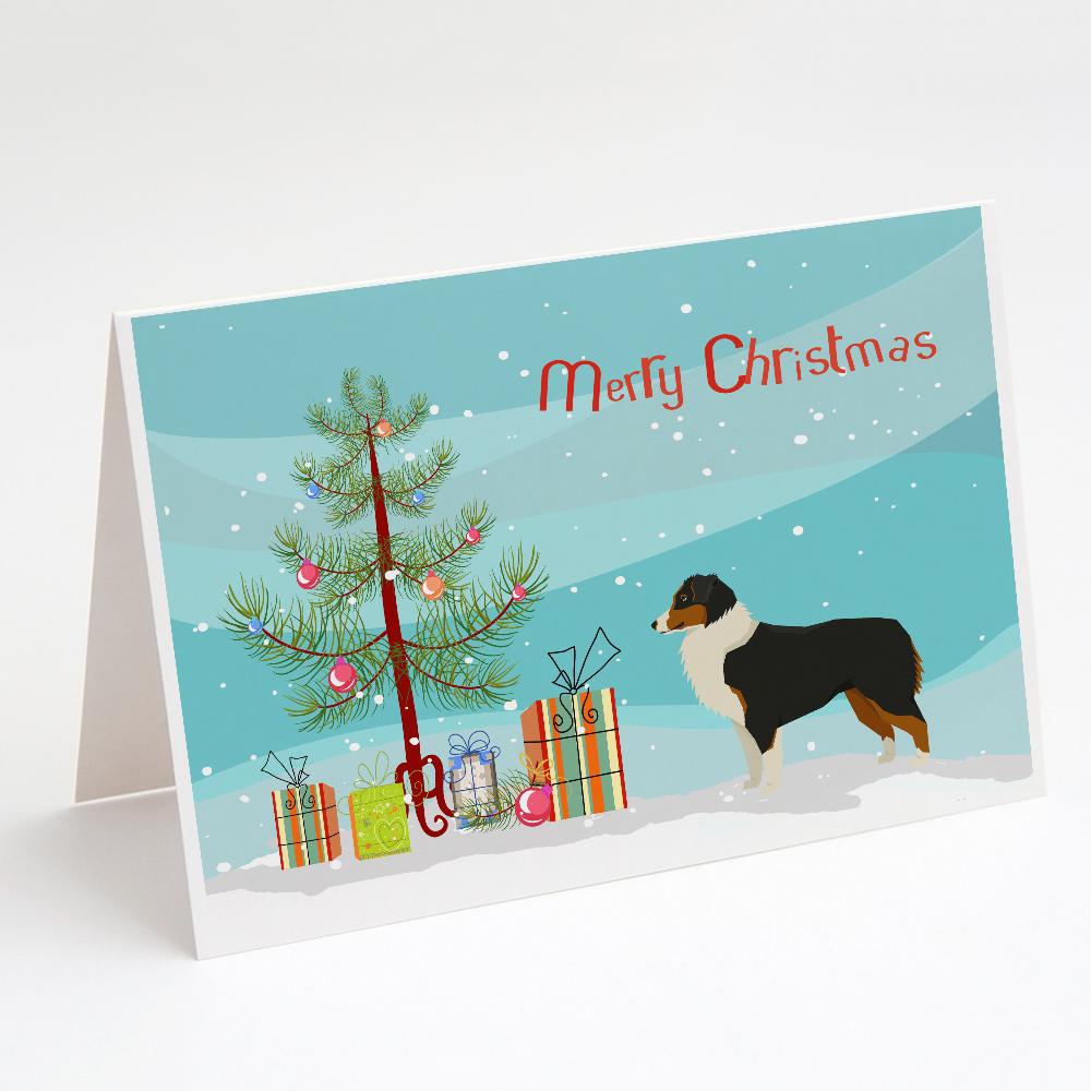 Australian Shepherd Christmas Tree Greeting Cards Pack of 8 Blank Cards with Envelopes Whimsical A7 Size 5x7