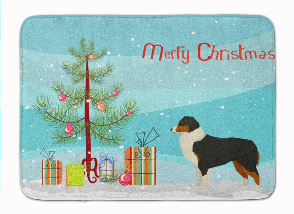 Australian Shepherd Christmas Tree Memory Foam Kitchen Mat Machine Washable Anti-Fatigue Cushion Comfort Bath or Kitchen Rug