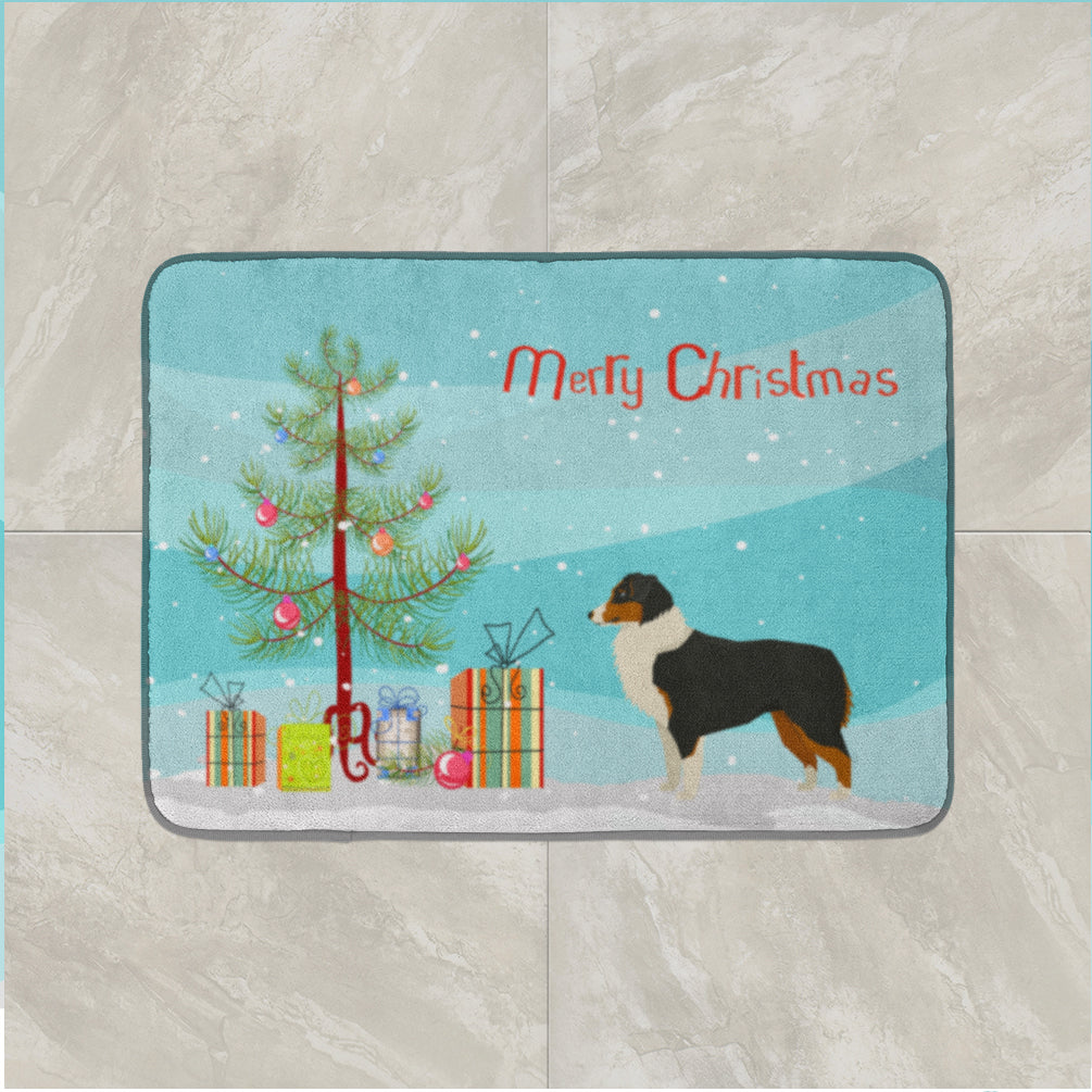 Australian Shepherd Christmas Tree Memory Foam Kitchen Mat Machine Washable Anti-Fatigue Cushion Comfort Bath or Kitchen Rug
