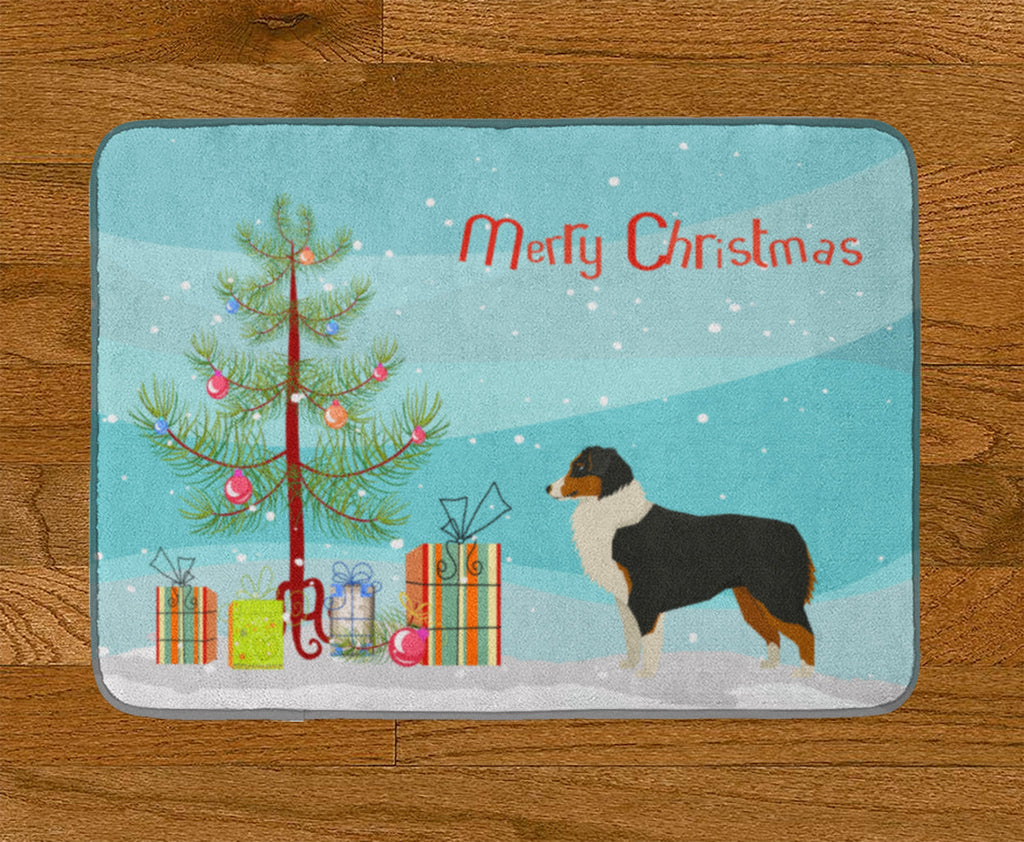 Australian Shepherd Christmas Tree Memory Foam Kitchen Mat Machine Washable Anti-Fatigue Cushion Comfort Bath or Kitchen Rug