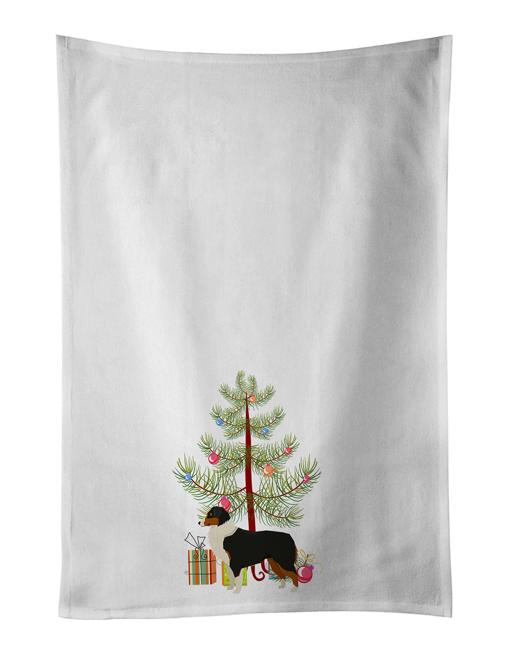 Australian Shepherd Christmas Tree Kitchen Towel Set of 2 White Dish Towels Decorative Bathroom Hand towel for Hand, Face, Hair, Yoga, Tea, Dishcloth, 19 X 28", White