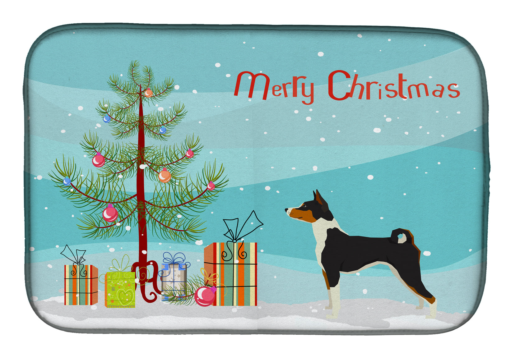 Basenji Christmas Tree Dish Drying Mat Absorbent Dish Drying Mat Pad for Kitchen Counter Dish Drainer Mat for Countertop, 14 x 21", Multicolor