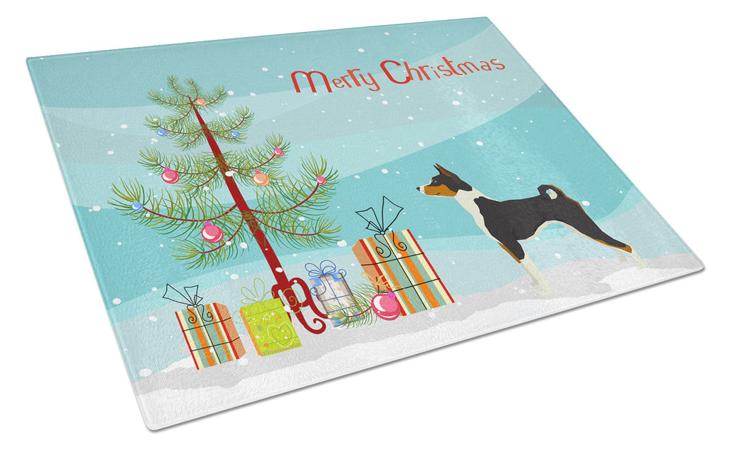 Basenji Christmas Tree Cutting Board Tempered Glass Kitchen Cutting Surface, Heat Resistant Chopping, Non-Slip Feet, Food Prep & Serving