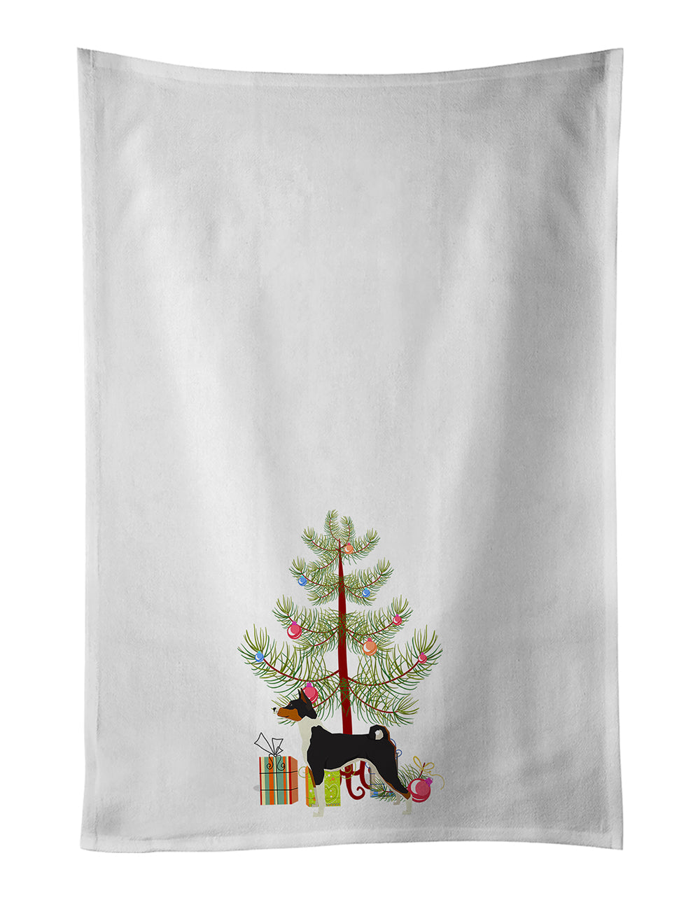Basenji Christmas Tree Kitchen Towel Set of 2 White Dish Towels Decorative Bathroom Hand towel for Hand, Face, Hair, Yoga, Tea, Dishcloth, 19 X 28", White