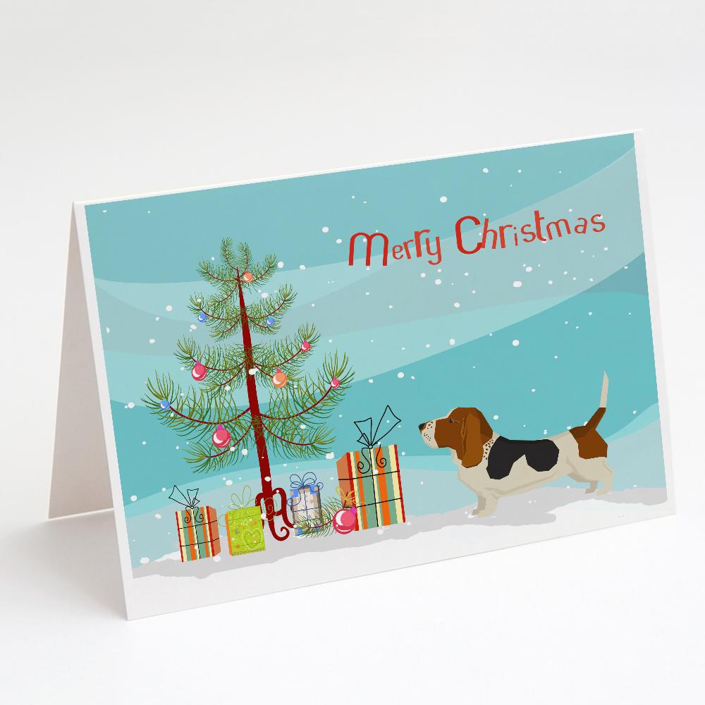 Basset Hound Christmas Tree Greeting Cards Pack of 8 Blank Cards with Envelopes Whimsical A7 Size 5x7