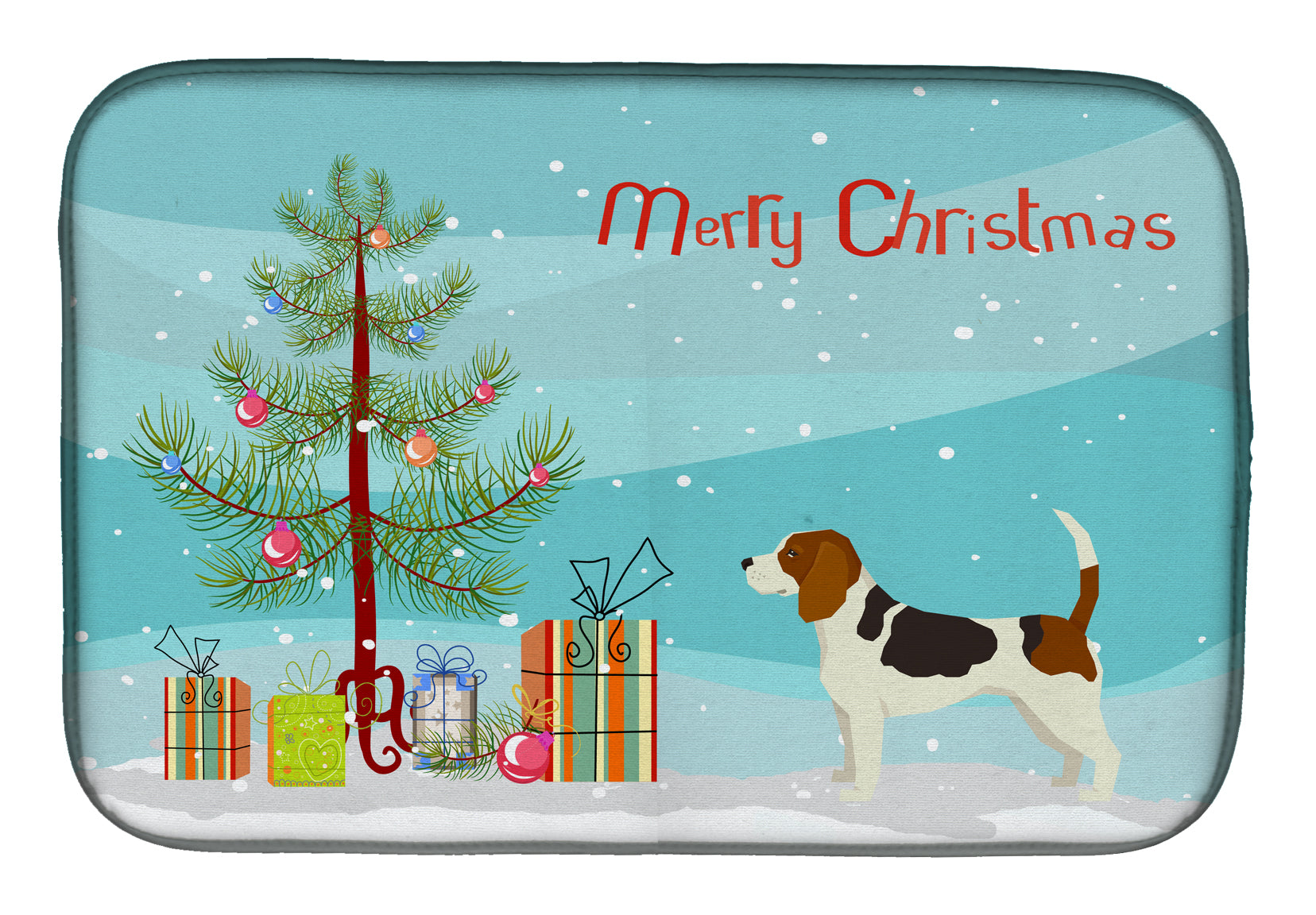 Beagle Christmas Tree Dish Drying Mat Absorbent Dish Drying Mat Pad for Kitchen Counter Dish Drainer Mat for Countertop, 14 x 21", Multicolor