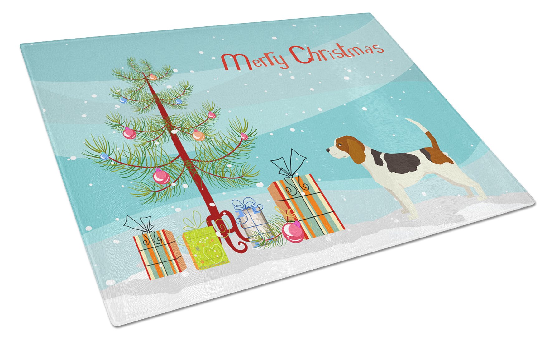 Beagle Christmas Tree Cutting Board Tempered Glass Kitchen Cutting Surface, Heat Resistant Chopping, Non-Slip Feet, Food Prep & Serving